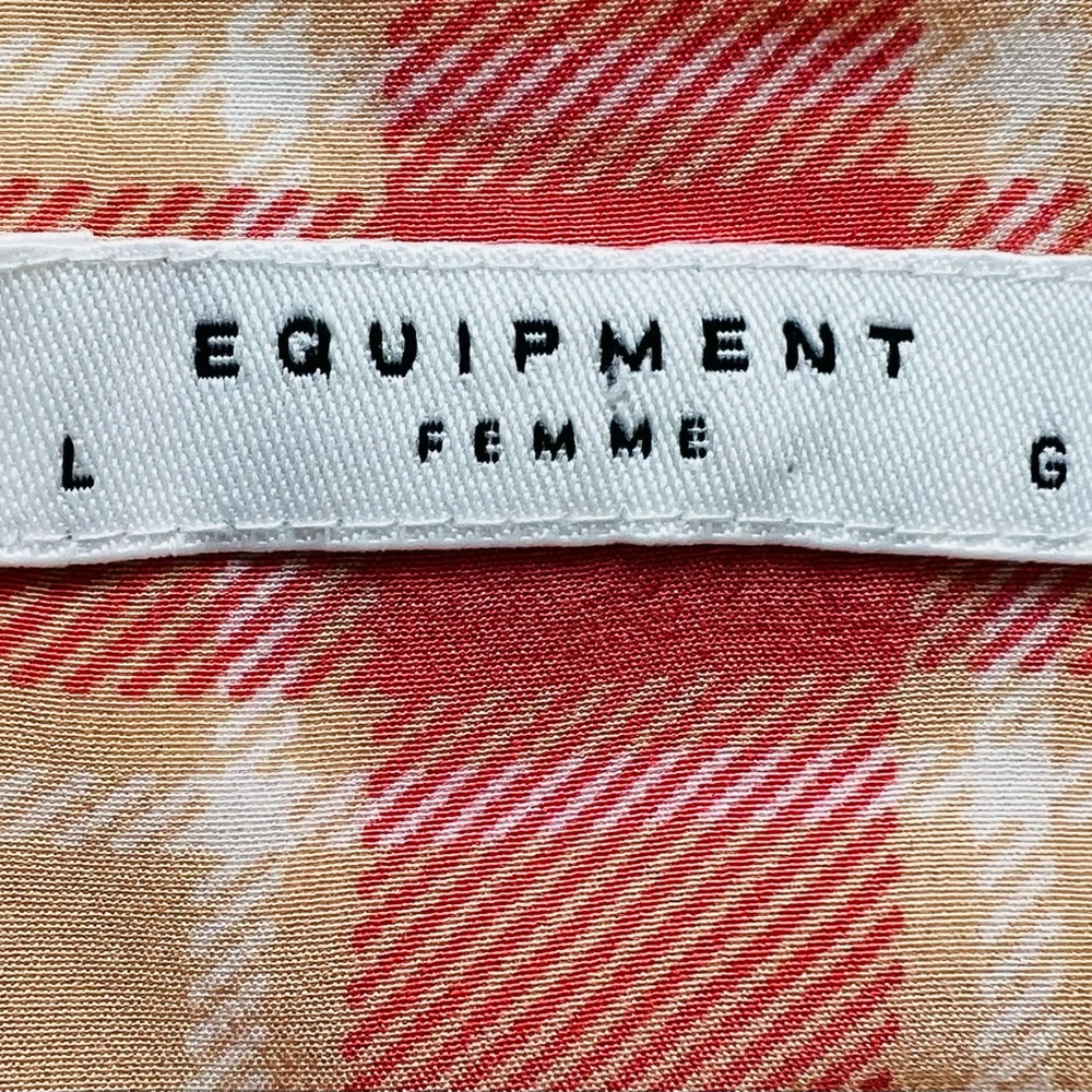 Equipment Femme Silk Cream with Peach Plaid Long Sleeve Blouse Size Large - Picture 4 of 7